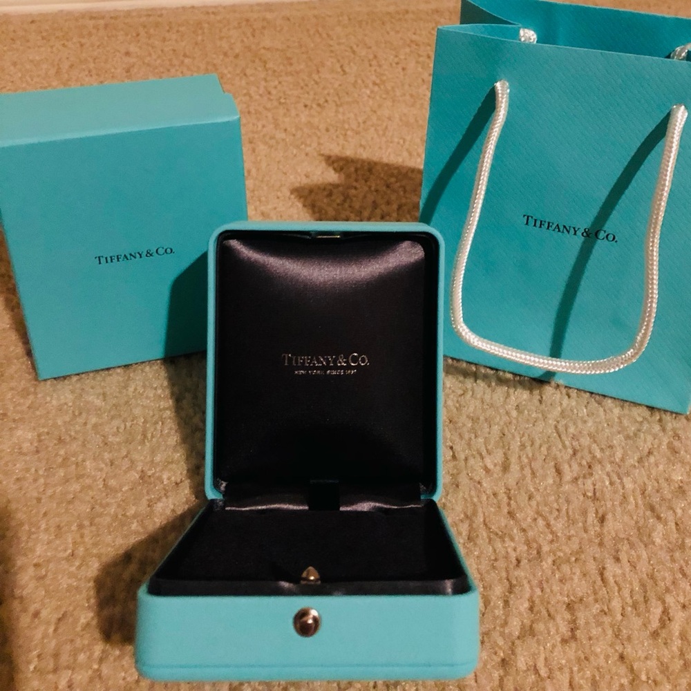 Tiffany & Co Leather Jewelry Box, Box, and Gift bag.